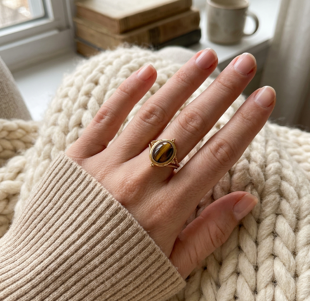 Bague Médina Dorée Œil de Tigre