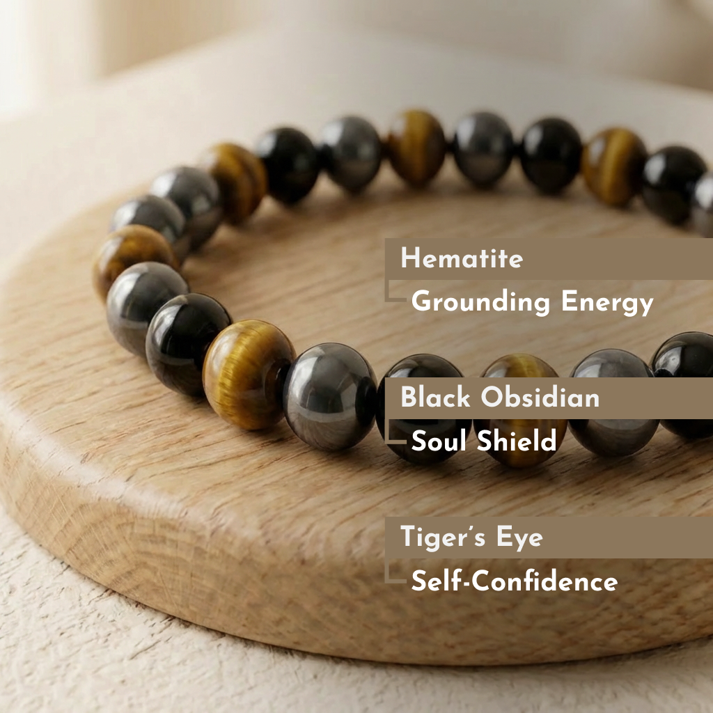 Obsidian, Hematite & Tiger's Eye Protection Bracelet