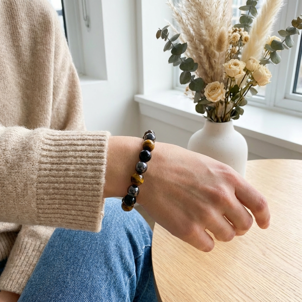 Bracelet Protection Obsidienne Hématite Oeil de Tigre