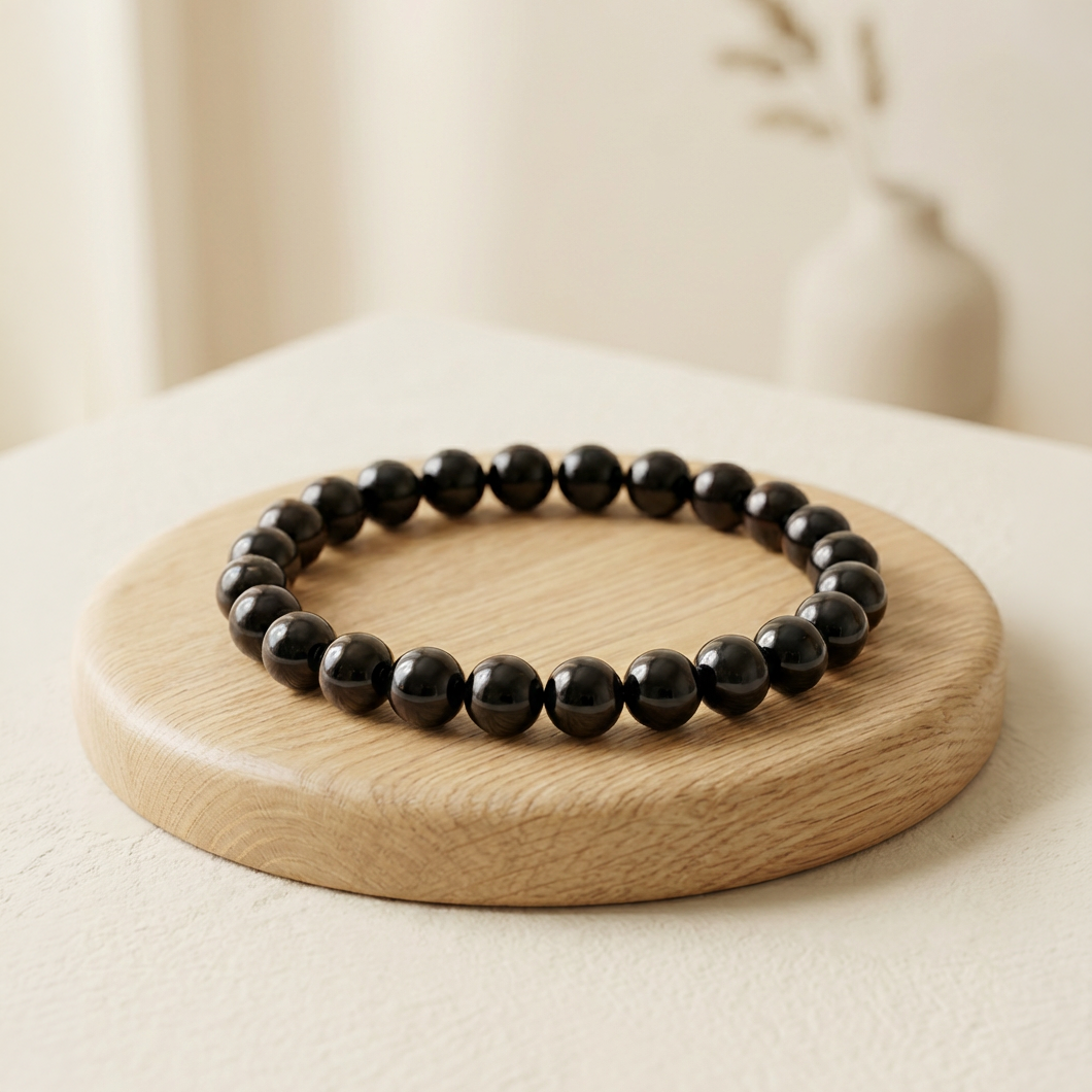 Bracelet Obsidienne Noire Dorée