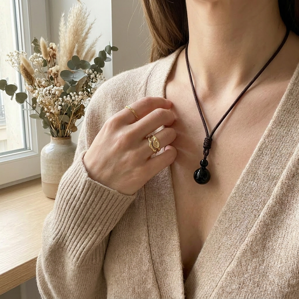 Collier Boule Obsidienne Arc-en-Ciel