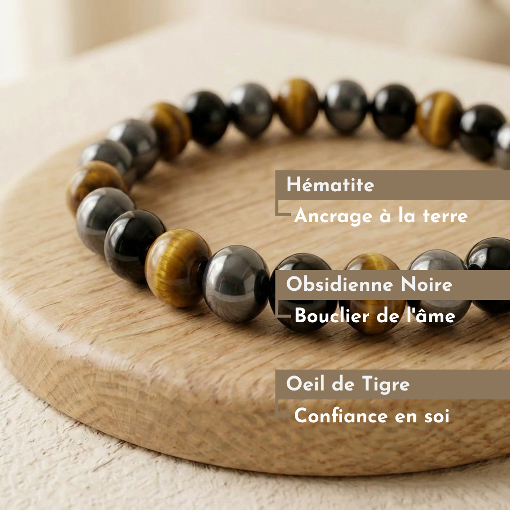 Bracelet Protection Obsidienne Hématite Oeil de Tigre