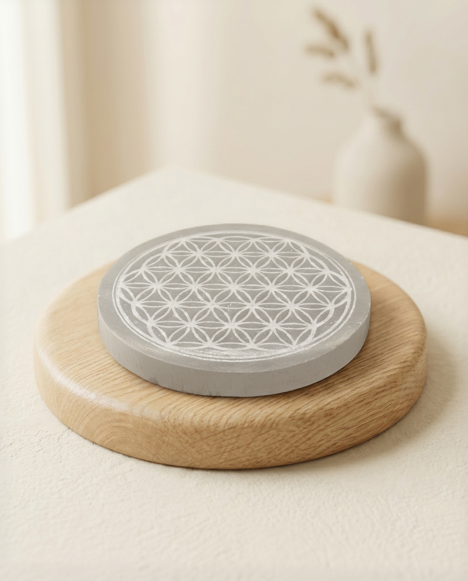 Plaque Sélénite Fleur de Vie